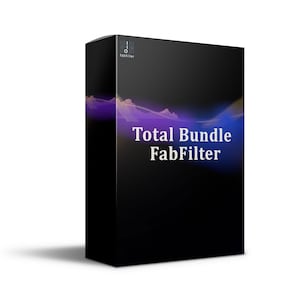 May include: A black product box with the text "Total Bundle FabFilter" in white and a colorful abstract design. The FabFilter logo is in the upper right corner. The box is on a white background.