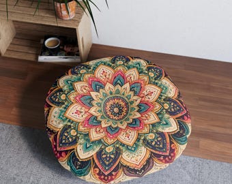 Bodenkissen Boho Mandala | Buntes Meditationskissen | spirituelles Wohndekor | Yoga-Sitzkissen | Boho Wohnzimmer Akzent