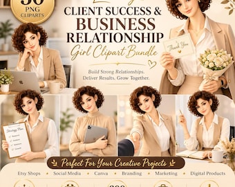 Luxury Client Success & Business Relationship Girl Clipart Bundle | 30 Premium Business Woman PNG | Customer Service | Commercial Use