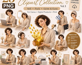 Small Business Clipart Bundle PNG Business Woman Clipart Set Online Shop Clipart Canva Graphics Entrepreneur Kit Girl Boss