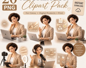 Content Creator Clipart PNG AI Business Girl Social Media Marketing Clipart Canva Graphics Digital Product Creator