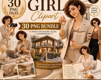 Real Estate Girl Clipart Bundle Home Styling Clipart Luxury Reator PNG Interior Designer Clipart Feminie Business Women PNG , 30PNG
