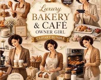 Bakery Owner Girl Clipart Bundle PNG Cafe Owner Clipart Coffee Shop Girl Small Business Owner 30 PNG Commercial Use