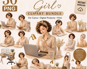 Work From Home Girl Clipart PNG Remote Work Clipart Laptop Girl Canva Clipart Digital Planner Stickers Home Office