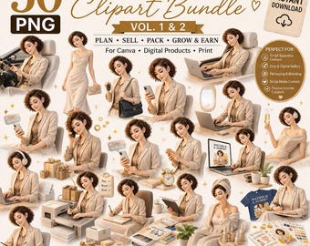 50 Small Business Clipart Bundle PNG Business Woman Mega Pack Entrepreneur Clipart Set Canva Graphics Girl Boss Bundle
