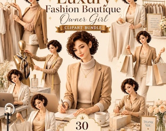 Luxury Fashion Boutique Owner Girl Clipart Bundle Fashion Business Woman PNG Female Entrepreneur Clipart 30 PNG Files