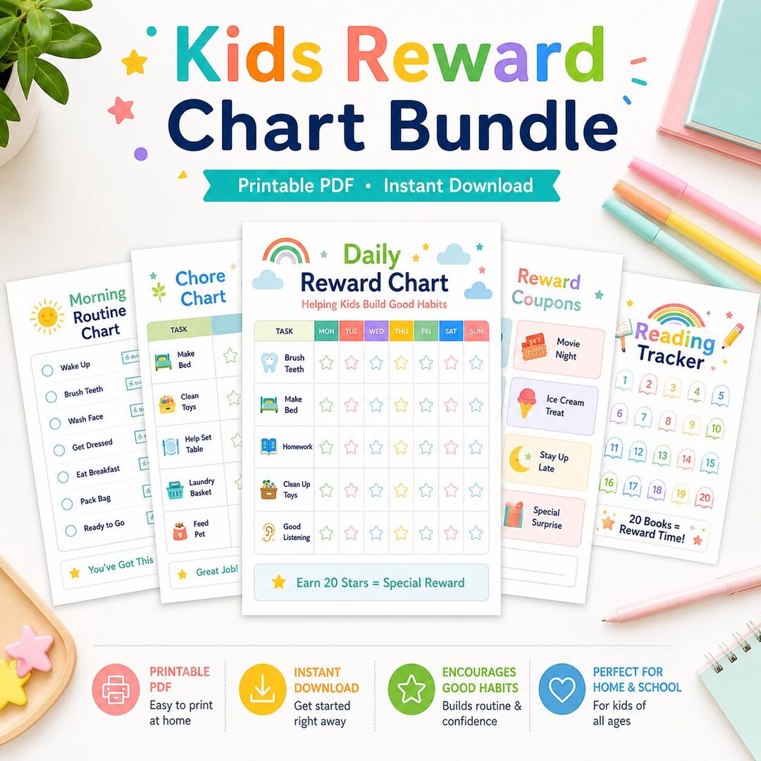 Kids Reward Chart Bundle | Printable Behavior, Routine, Chore Tools ...