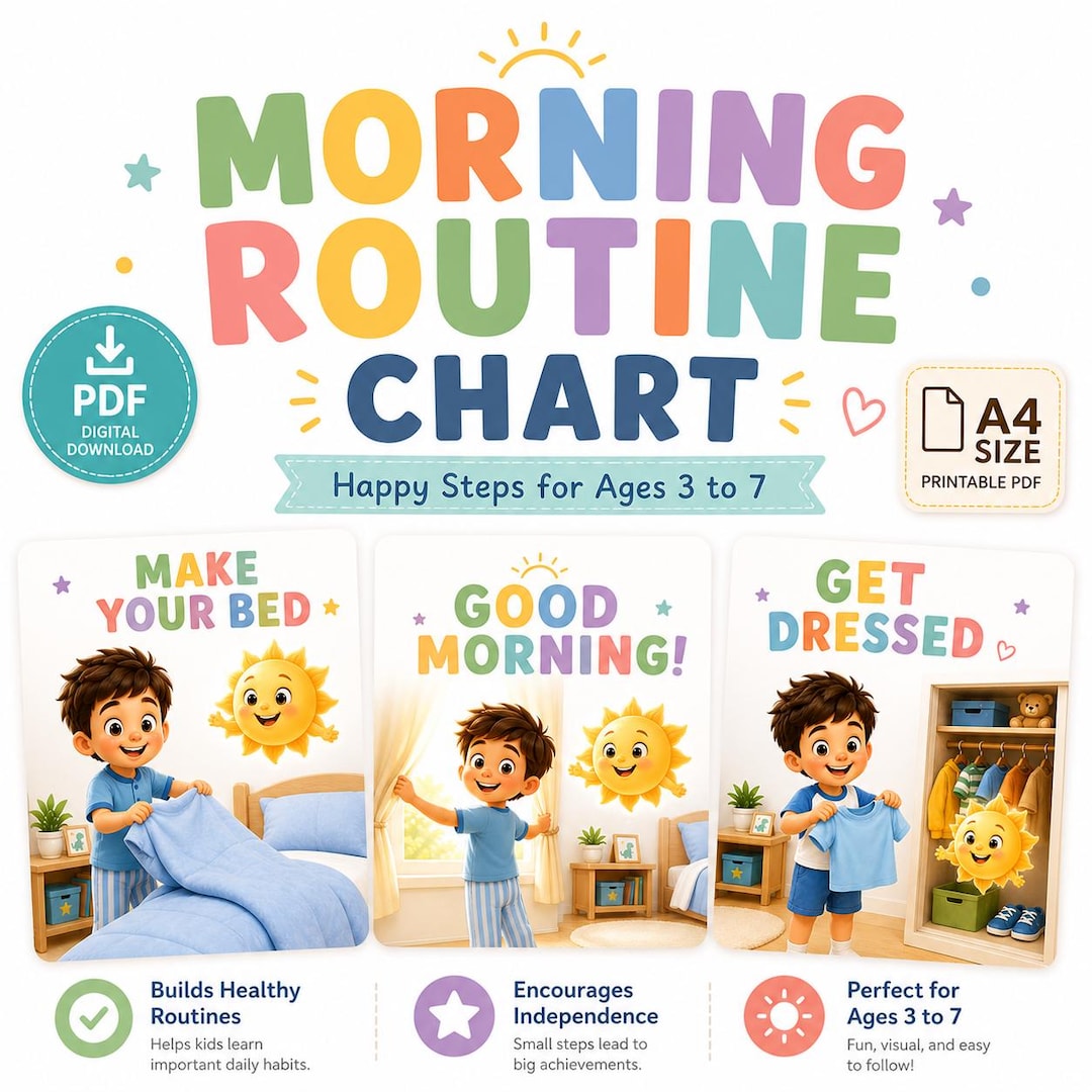 Boy Morning Routine Checklist Boys Morning Routine Chart, Visual Schedule for Kids Ages 3-7 (digital ...