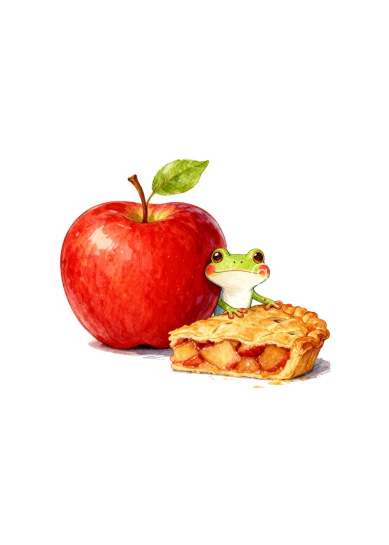 Cute Frog Peeking From Apple Pie Wall Art Printable, Frog Illustration ...