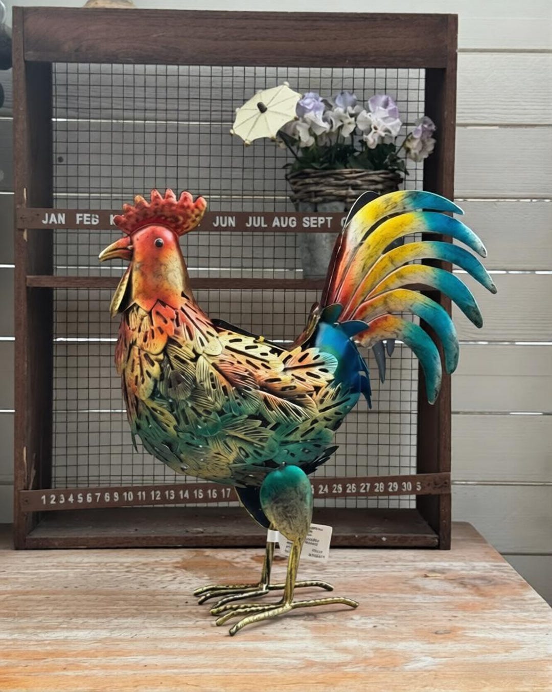 Garden Groceries Solar Power Iron Rooster Ornament - Etsy