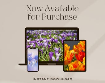 High resolution colourful Spring flower themed desktop, mobile or tablet wallpaper. Digital download. JPG.