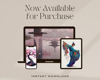Japanese Art Desktop Wallpaper, High Resolution Background (Digital Download)