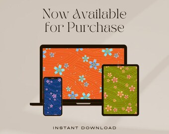 Japanese Floral Desktop Wallpaper, High Resolution Background (Digital Download)