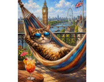 Chill Cat in Hammock London Poster | Rolled Poster