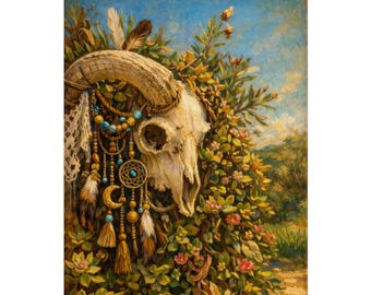 Boho Skull with Dreamcatcher Rolled Poster | Southwestern Wall Art