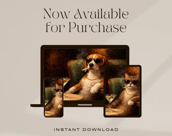 Funky Dog and Cat Desktop Wallpaper, High Resolution Digital Download (JPG)