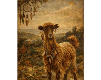 Boho Goat Poster | Rolled Poster, Dreamcatcher Farm Animal Wall Art