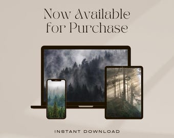 Misty Forest Desktop Wallpaper, Tranquil Nature Background (Digital Download)
