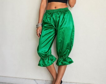 Dames Satijnen Broek Stylist Vintage Edwardiaanse Stijl Ouderwetse Victoriaanse Bloeiers Pantalons Capribroek