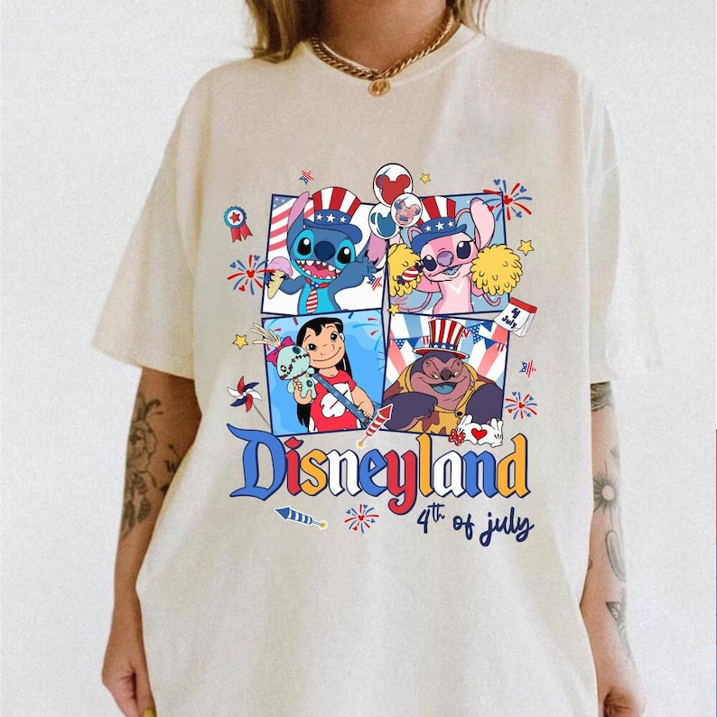 Disneyland Palloncini Lilo e Stitch 4 luglio Comfort Colors Maglietta Stitch e Angelo, Maglietta 4 luglio, Maglietta Disneyworld 4 luglio immagine 3