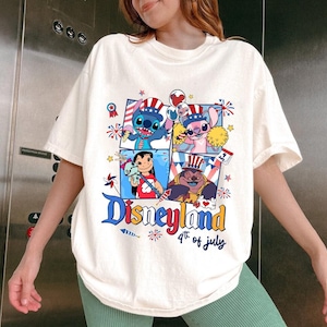 Disneyland Palloncini Lilo e Stitch 4 luglio Comfort Colors Maglietta Stitch e Angelo, Maglietta 4 luglio, Maglietta Disneyworld 4 luglio immagine 1