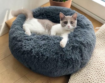 Fluffy Round Pet Bed, Large Plush Cat Dog Bed, Warm Sleeping Cushion