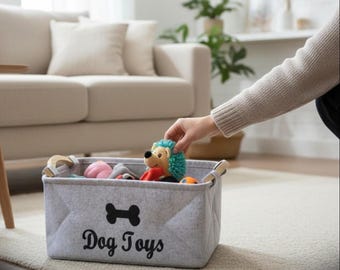 Dog Toy Storage Bin, Cat Toy Basket, Pet accessories Organizer, Felt Cloth Storage Basket