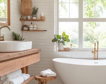 Küstenaustralisches Badezimmer-Kit | Badezimmer Erfrischen Planer | Fliese Anleitung | Eitelkeit Styling | Handtuchständer | Bearbeitbare Canva Vorlage