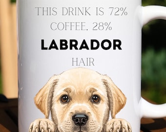Taza de café con diseño de labrador amarillo y divertido diseño de pelo de perro.