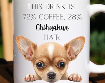 Taza de café con diseño de chihuahua, divertida taza de cerámica con pelo de perro.