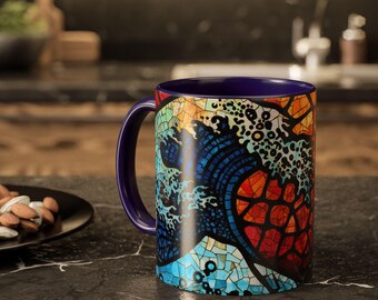 Taza con diseño de olas de vidrieras / Taza de café de cerámica colorida