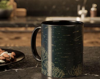 Taza de cerámica con ilustración vintage de peces de aguas profundas / Taza de cerámica con diseño de coral oceánico