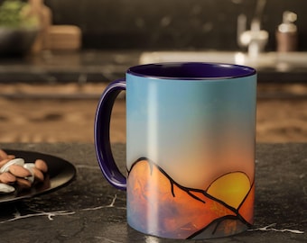 Tazas con paisaje de montaña al atardecer / Taza de café de cerámica de 11 oz y 15 oz