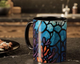 Taza de cerámica con diseño de arrecife de coral y vidrieras
