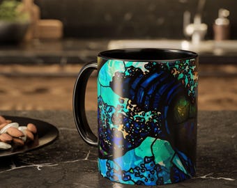 Taza colorida con olas / Taza de cerámica con olas del océano