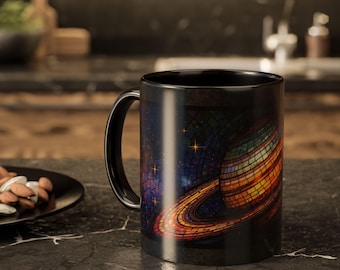 Taza de Saturno con vidrieras / Taza de café de cerámica