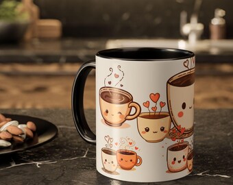 Tazas de café Kawaii / Tazas de café lindas con caritas sonrientes y corazones