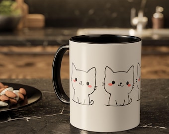 Taza de cerámica con estampado de gatito blanco kawaii