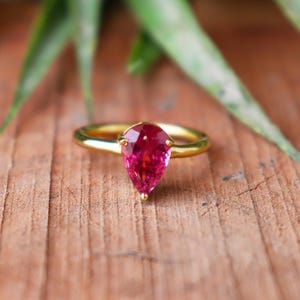 Natural Pink Ruby Ring: Healing Crystal Gemstone, Gold Plated Sterling Silver | Women’s Sizes 5-9, Handmade Charm