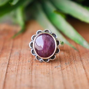 Star Ruby Gemstone Ring: Natural Red Star Sparkle - 925 Sterling Silver, Artisan Crafted, Adjustable Band