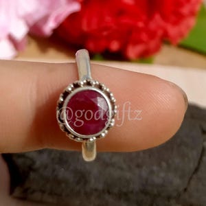 Ruby Solitaire Ring - Natural Red Faceted Gemstone, Delicate Edge Detail - 925 Sterling Silver, Cocktail Jewelry, All Sizes