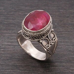 Natural Ruby Ring - Genuine Pink Gemstone Statement Jewelry - 925 Sterling Silver, Healing Crystal Energy, Comfortable Fit Design