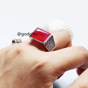 Ruby Ring Octagon Cut Gemstone: Lab Created Red Ruby, Sterling Silver | July Birthstone, Elegant Cocktail Style, Handmade