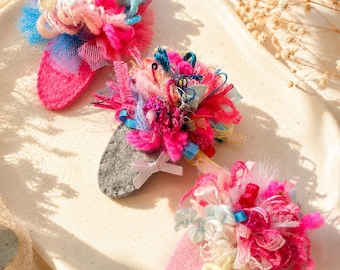 Pink Textile Hair Clip, Handmade Whimsical Snap Barrette, Colourful Bloom Accessory, Gift for Her