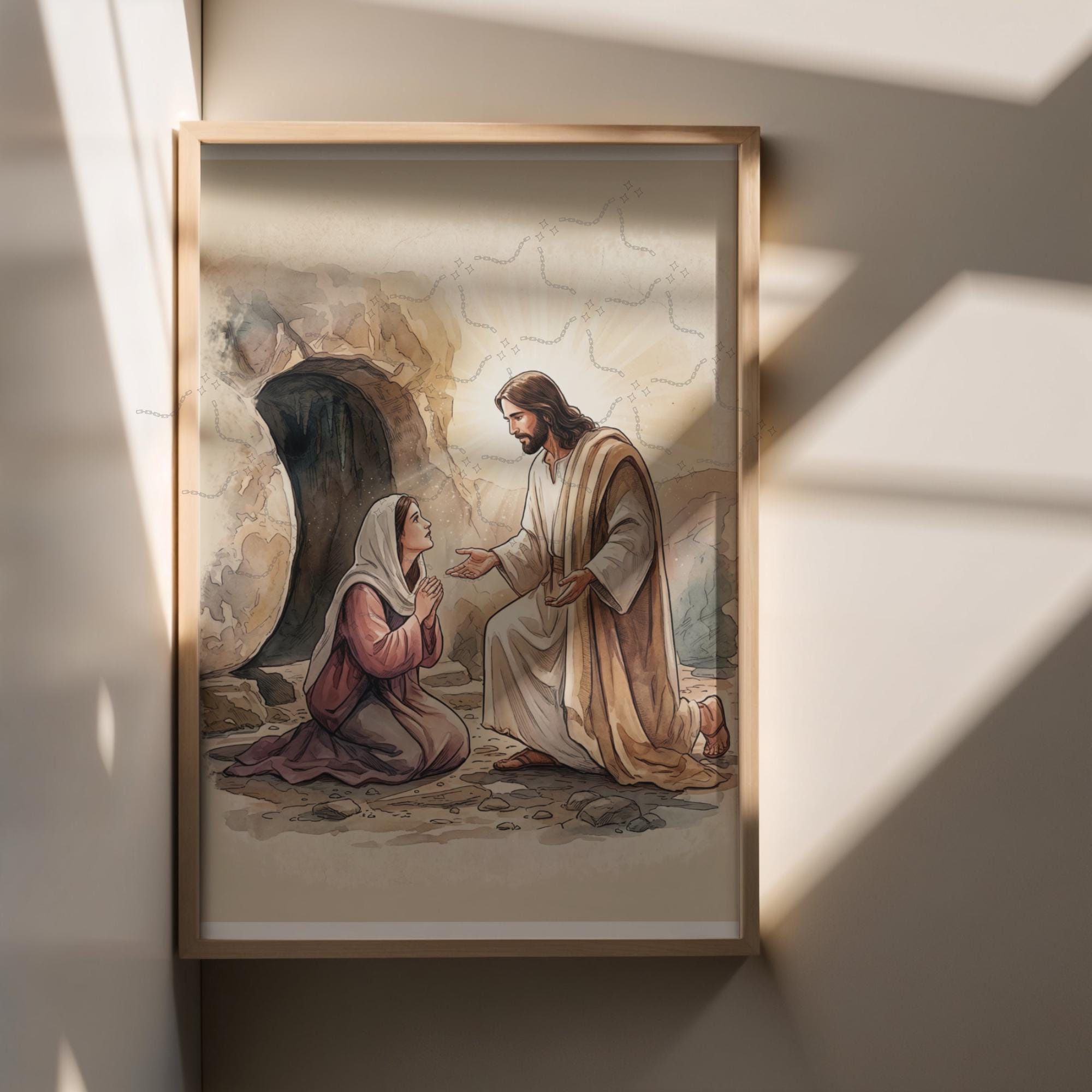 Risen Jesus Mary Magdalene Wall Art PNG, Christian Watercolor Easter ...
