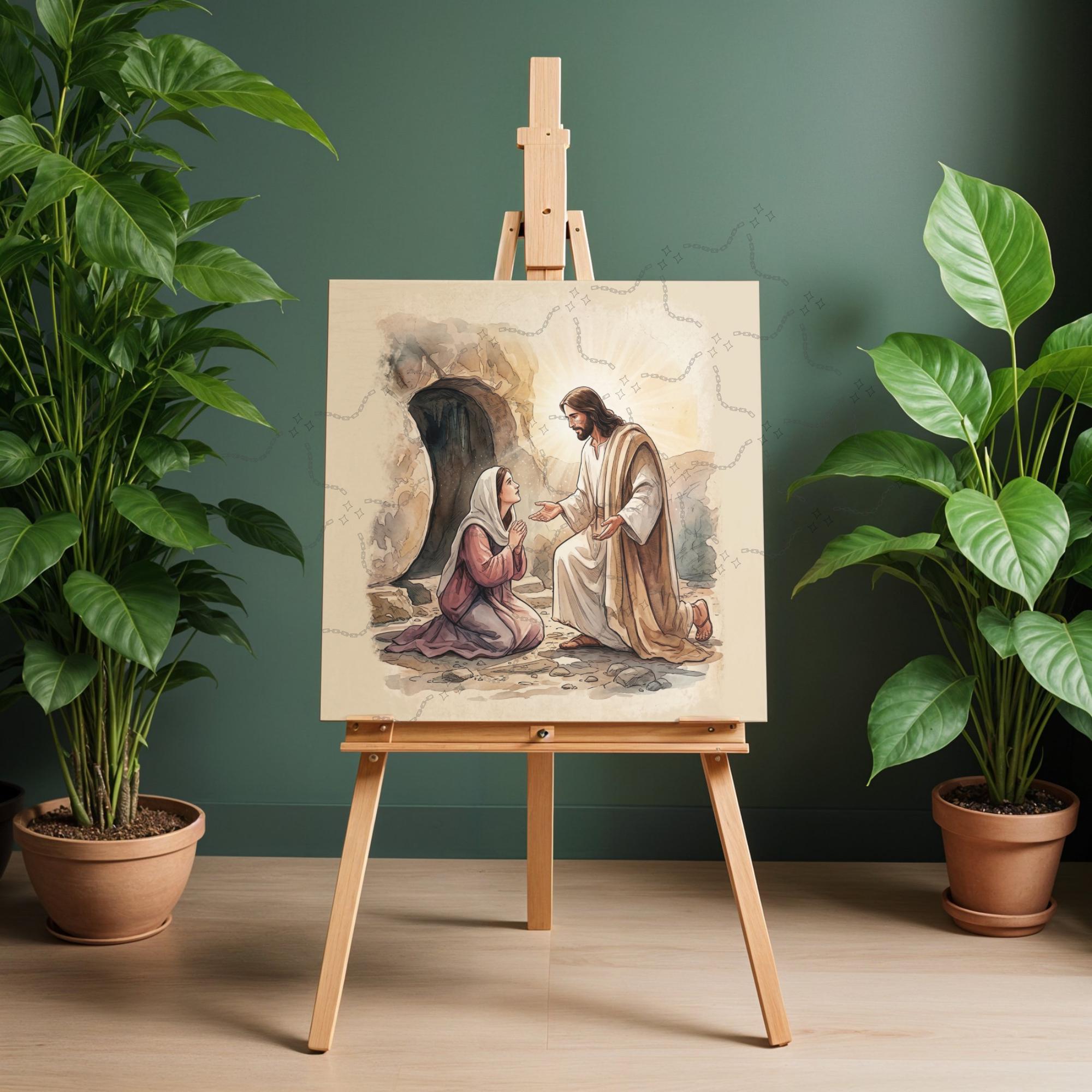 Risen Jesus Mary Magdalene Wall Art PNG, Christian Watercolor Easter ...