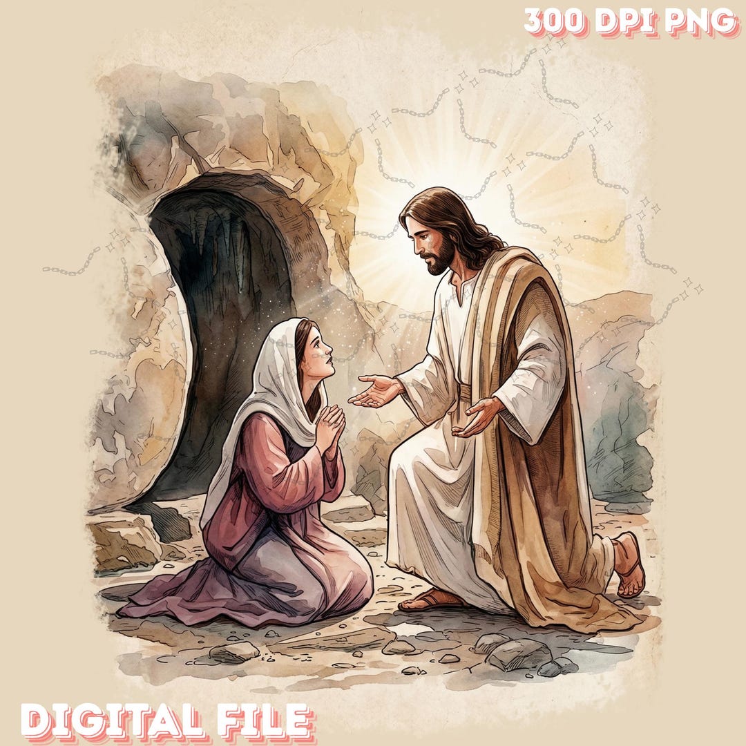 Risen Jesus Mary Magdalene Wall Art PNG, Christian Watercolor Easter ...
