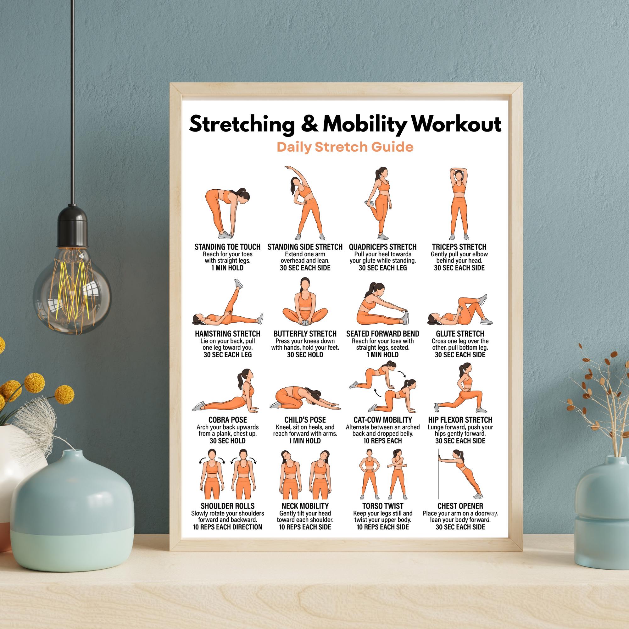 Full Stretching Mobility Routine Stretching & Mobility Workout Poster, Flexibility Routine Printable ...