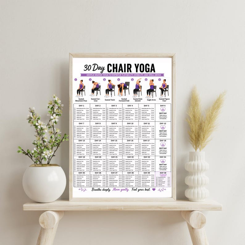 Seated Yoga Routine 30 Day Chair Yoga Challenge Printable, Beginner Seated Yoga Routine PDF ...