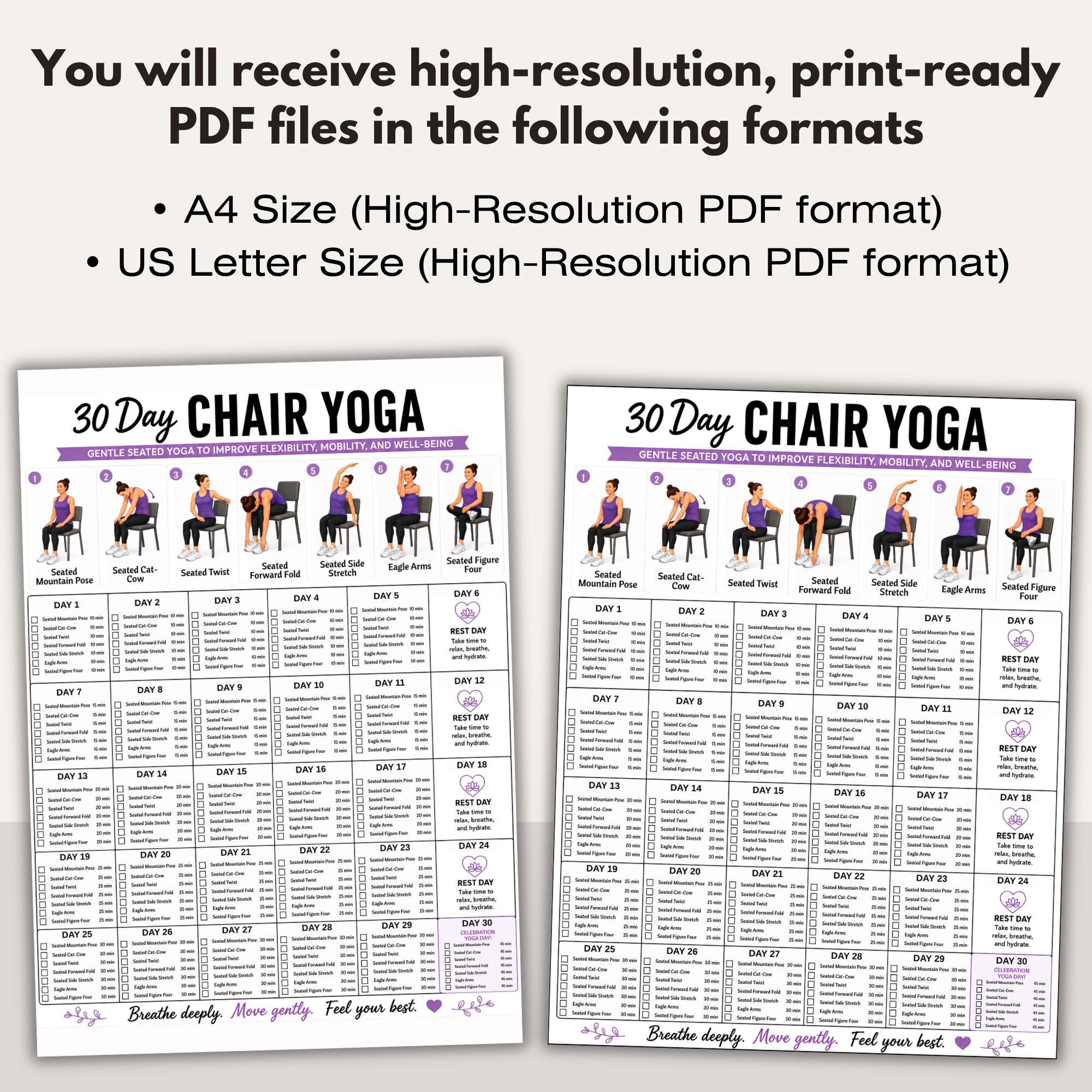 Seated Yoga Routine 30 Day Chair Yoga Challenge Printable, Beginner Seated Yoga Routine PDF ...